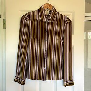 Celine Silk Long-Sleeve Button-Up Top